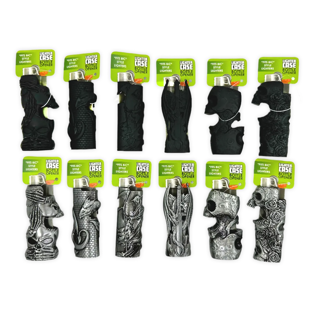 Metal Mystic Lighter Case with Bottle Opener Assortment - 12 Pieces Per Retail Ready Display 40314 SMOKEZILLA