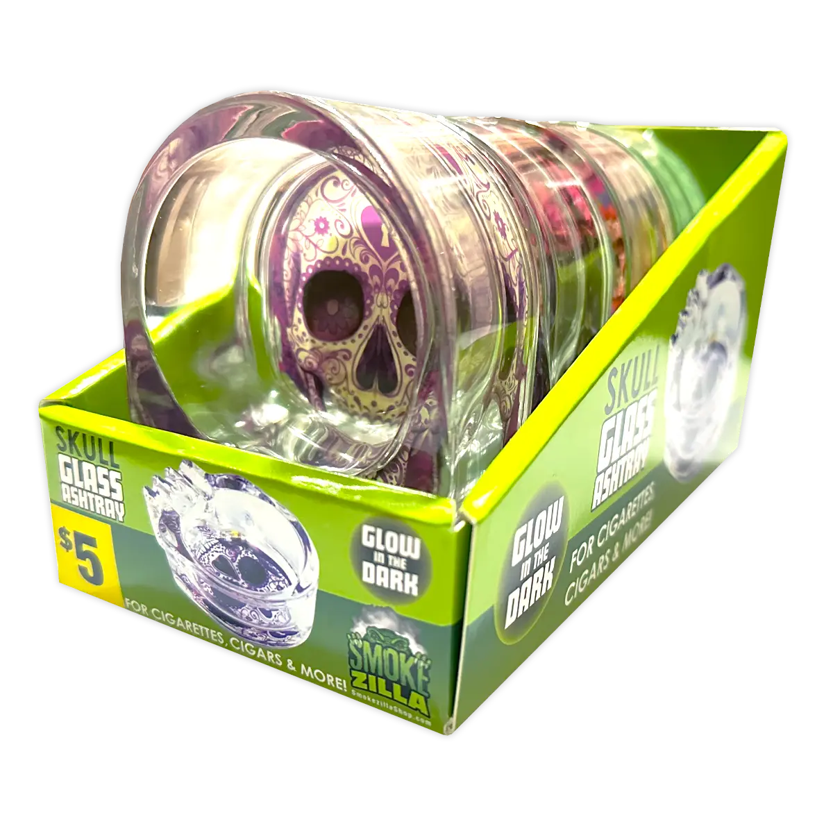 Glass Ashtray in Skull Shaped Design - 4 Per Retail Ready Display 40319 SMOKEZILLA
