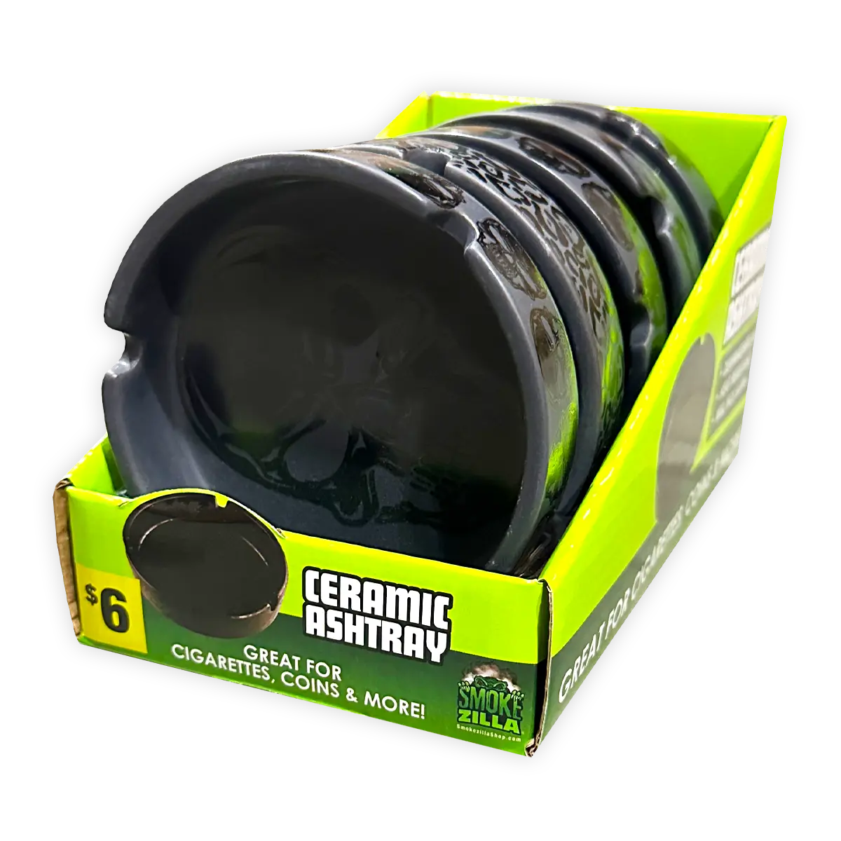 Round Ceramic Black Ashtray - 5 Per Retail Ready Display 40321 SMOKEZILLA