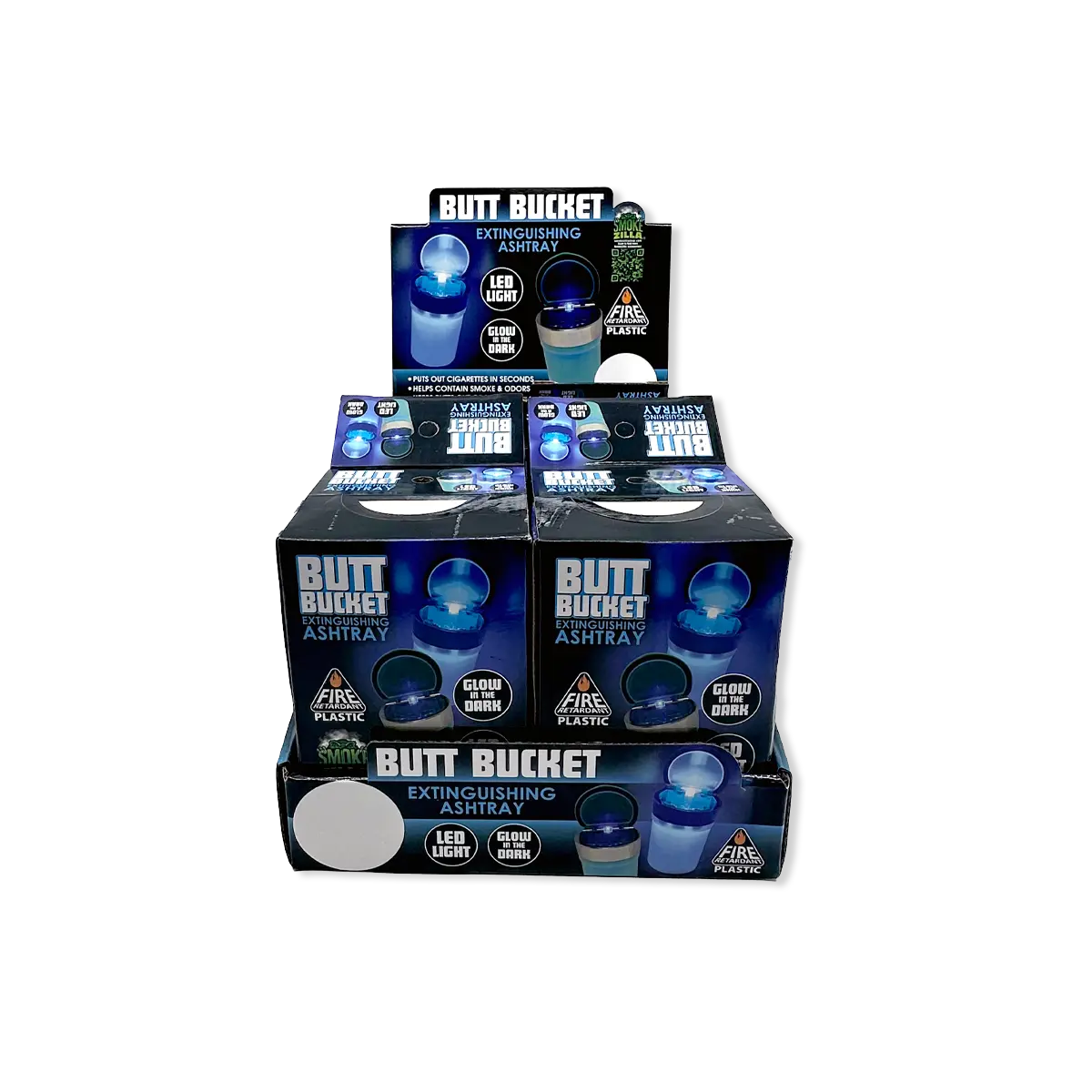 Glow In The Dark Butt Bucket Ashtray With LED Light - 6 Per Retail Ready Wholesale Display 40340 SMOKEZILLA