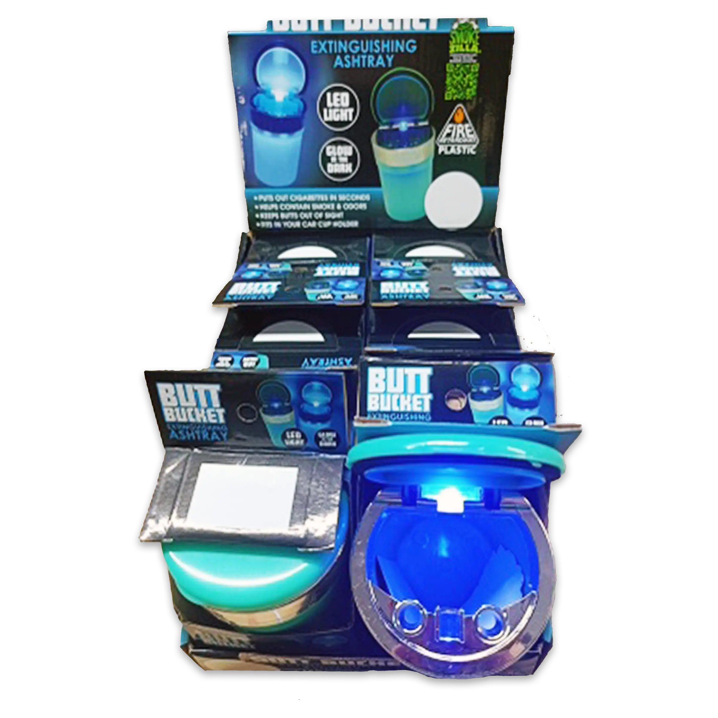 Glow In The Dark Butt Bucket Ashtray With LED Light - 6 Per Retail Ready Wholesale Display 40340 SMOKEZILLA