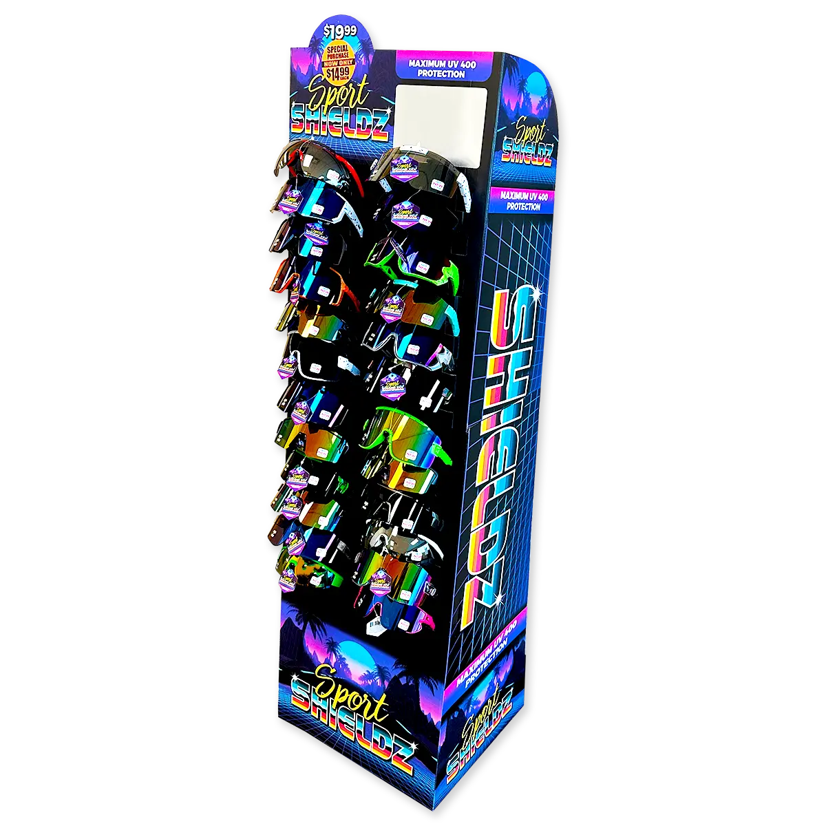 Sunglasses Sport Shieldz Assortment Floor Display - 24 Pieces Per Retail Ready Display 88443 DRIVER'S EDGE