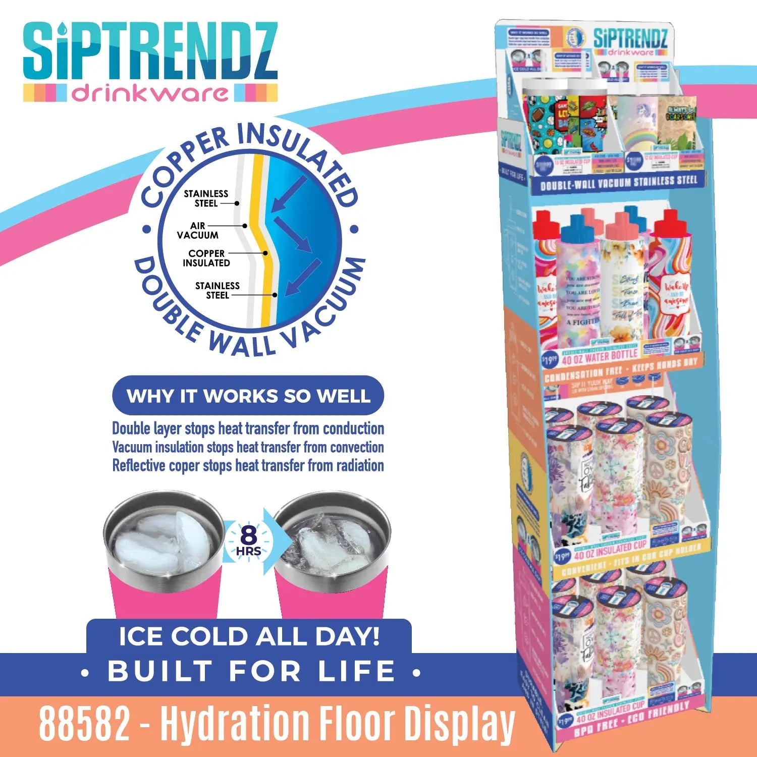 Insulated Drinkware Assortment Floor Display - 26 Pieces Per Retail Ready Display 88582 NOVELTY INC