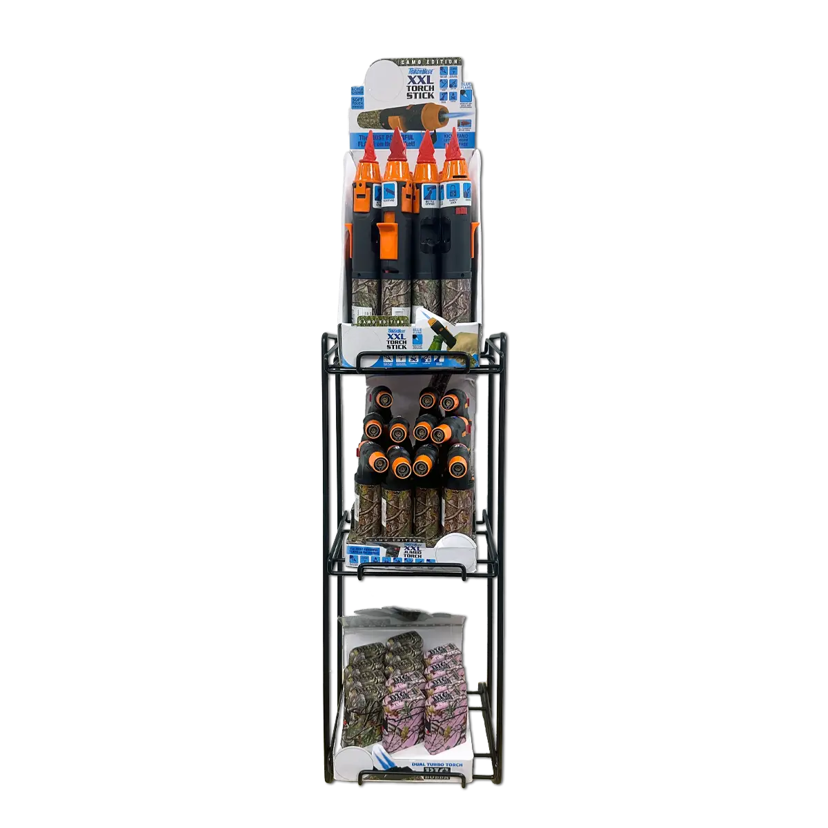 Camo Torch Tower – 3 Tier Metal Countertop Assortment - 39 Pieces Per Retail Ready Display 88671 TORCH BLUE