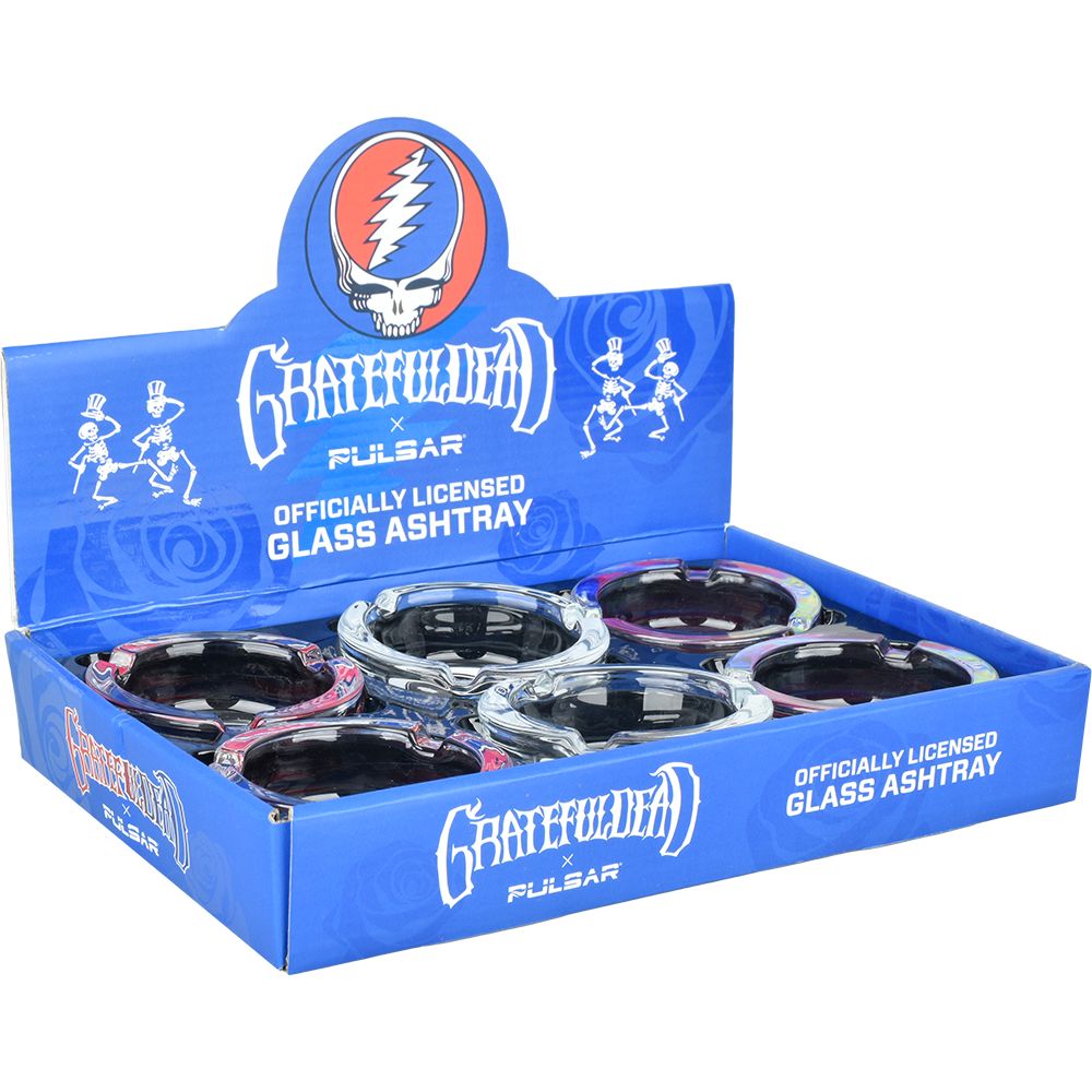 6CT DISP - Grateful Dead x Pulsar Licensed Glass Ashtrays - 3.5" / Assorted Styles, BDD Wholesale