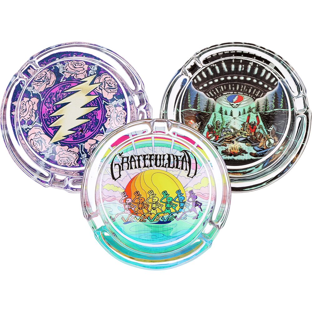 6CT DISPLAY - Grateful Dead x Pulsar V2 Licensed Glass Ashtray - 3.5" / Assorted Designs, BDD Wholesale
