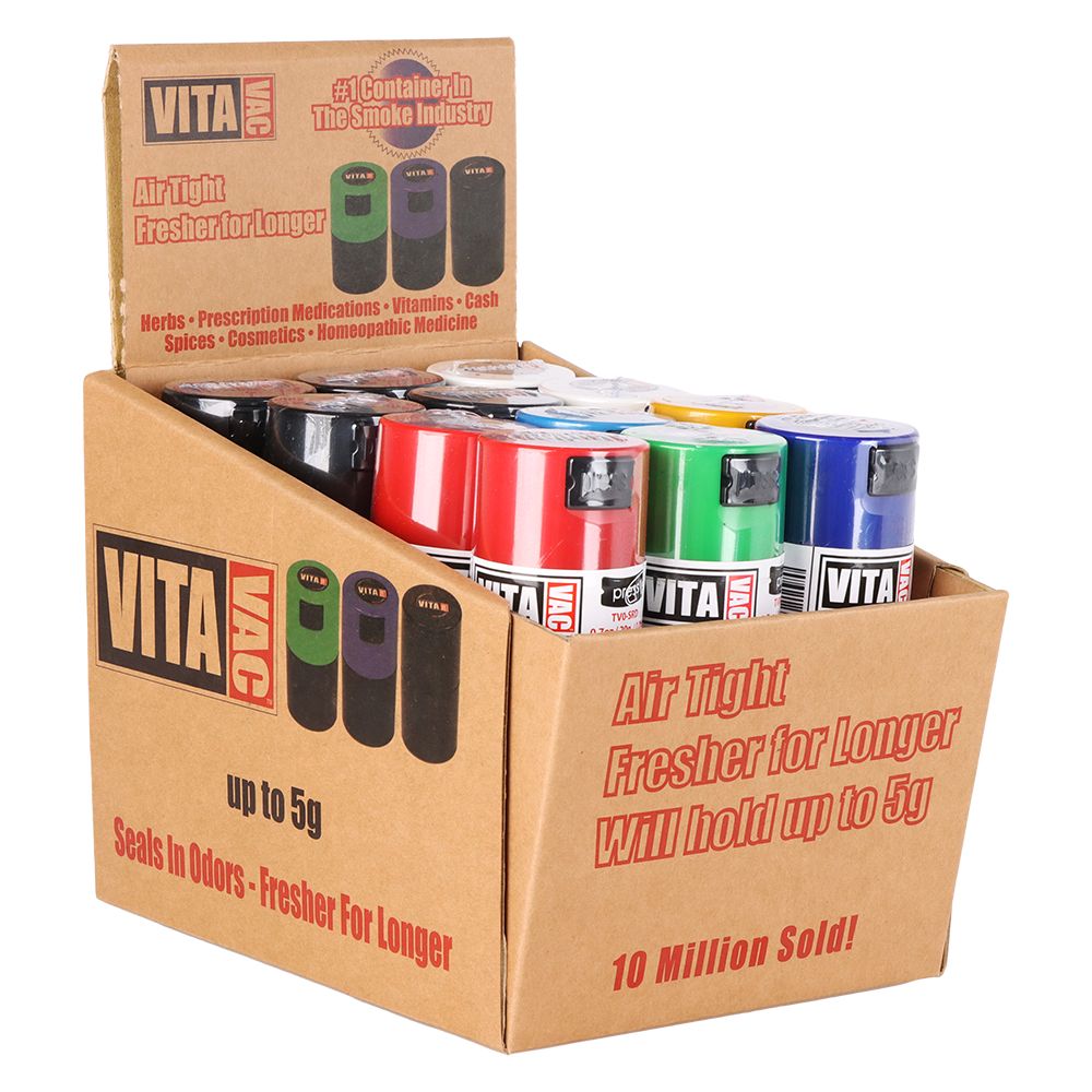 24CT DISPLAY - Vitavac Smell Proof Container - 2.75" / Assorted Colors, BDD Wholesale