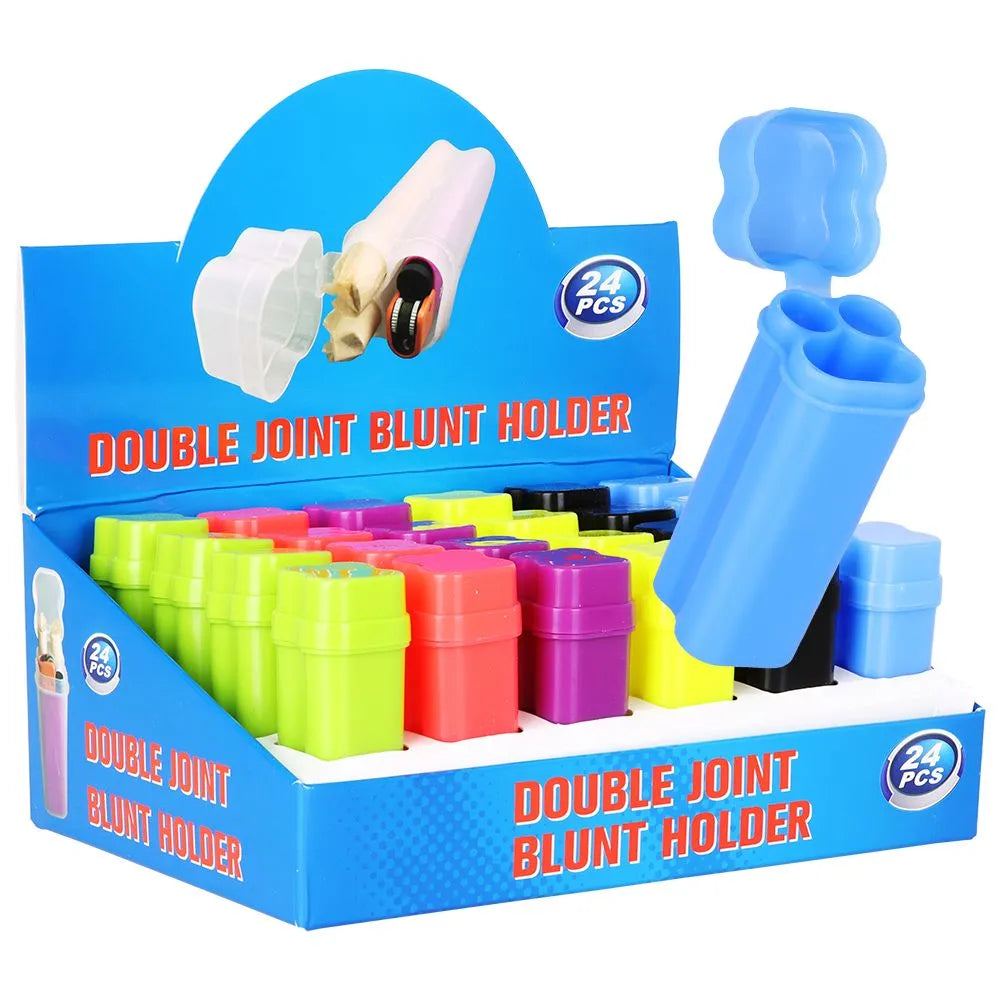 24CT DISPLAY - Double Blunt Holder Storage Container - 3.5" / Assorted Colors, BDD Wholesale
