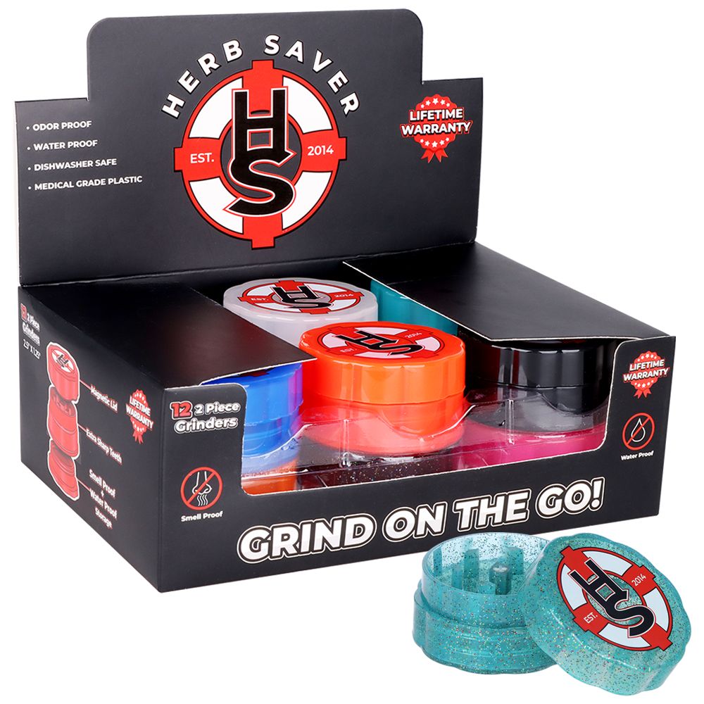 12CT DISPLAY - HerbSaver Grinder - 2.5" / 2pc / Assorted Colors, BDD Wholesale