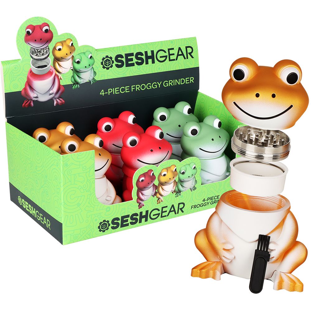 6CT DISPLAY - SeshGear Froggy Grinder - 4pc / 1.75" / Assorted Colors, BDD Wholesale