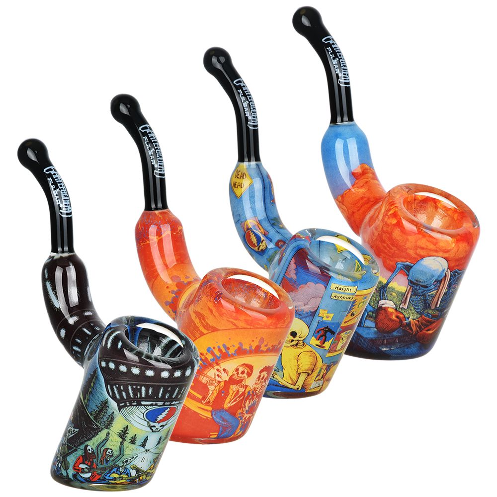 Grateful Dead x Pulsar Inside Print Bent Sherlock Pipe | 4", BDD Wholesale