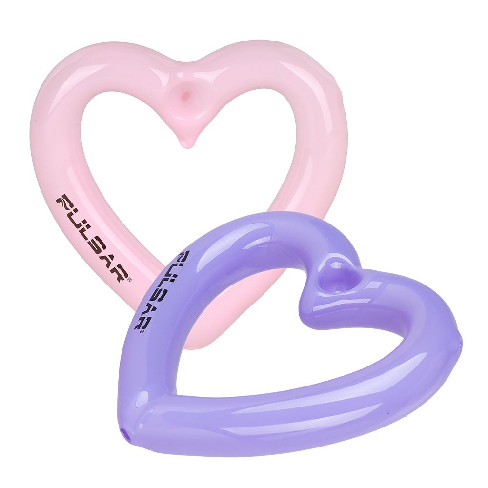 2PC SET - Pulsar Balloon Heart Glass Hand Pipe - 4.5" / Assorted Colors, BDD Wholesale
