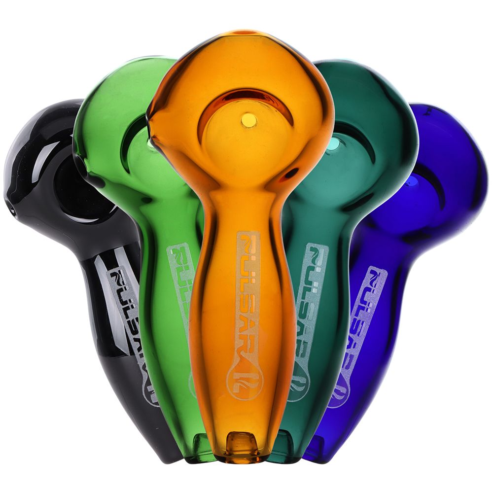 16CT DISPLAY - Pulsar Glass Ashcatcher Spoon - 4"/ Assorted Colors, BDD Wholesale