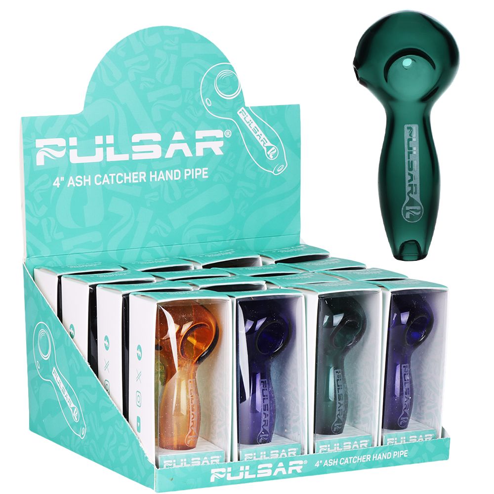 16CT DISPLAY - Pulsar Glass Ashcatcher Spoon - 4"/ Assorted Colors, BDD Wholesale