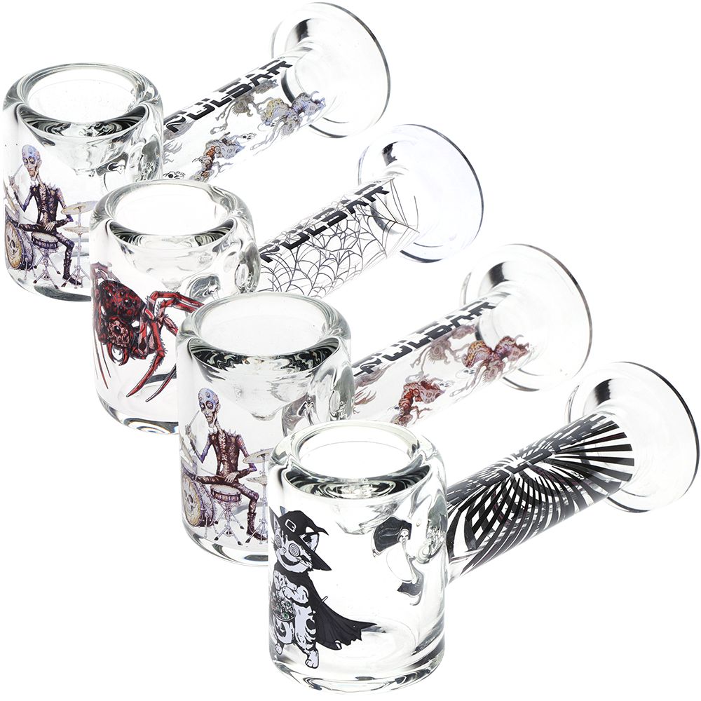 4CT BUNDLE - Pulsar Halloween Glass Hand Pipe Version 2 - 4.5" / Assorted Designs, BDD Wholesale