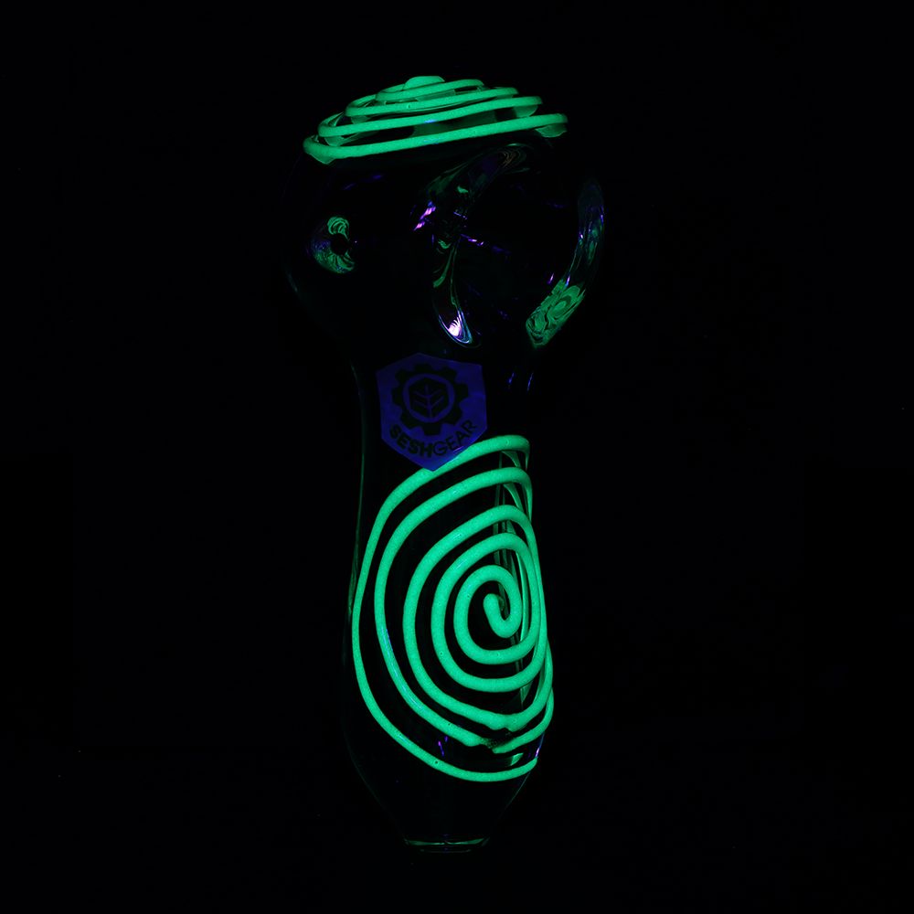 6CT BUNDLE - SeshGear Glowing Squiggles Glass Spoon Pipe - 4" / Assorted Colors, BDD Wholesale