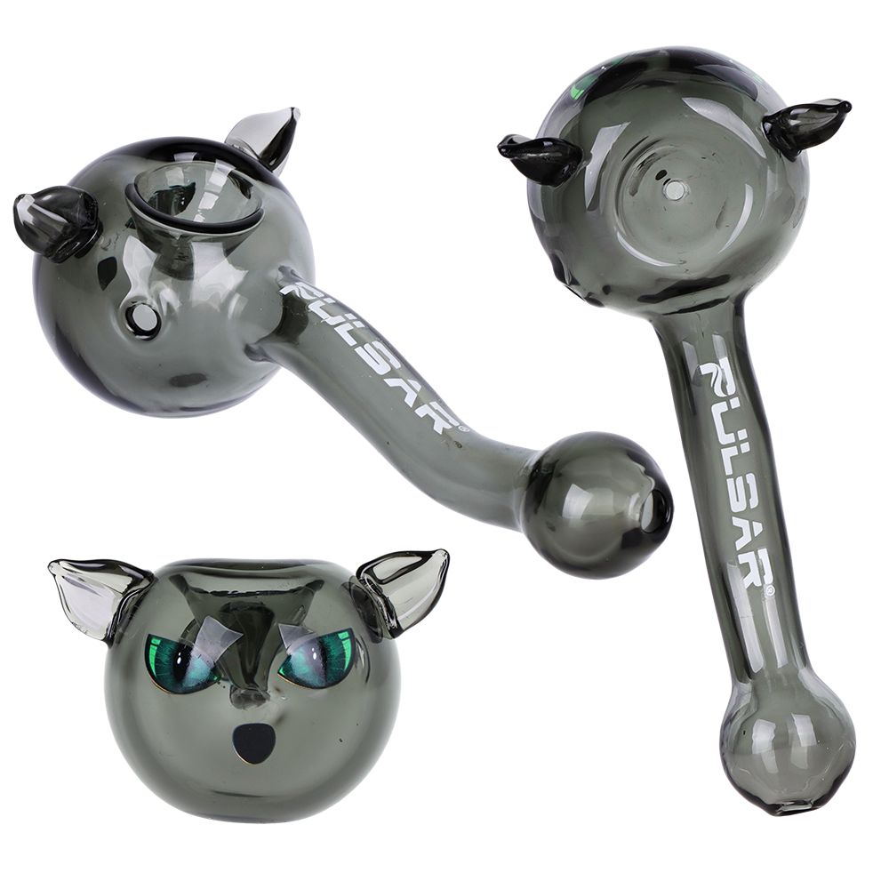 3CT BUNDLE - Pulsar Black Cat Glass Hand Pipe - 5", BDD Wholesale