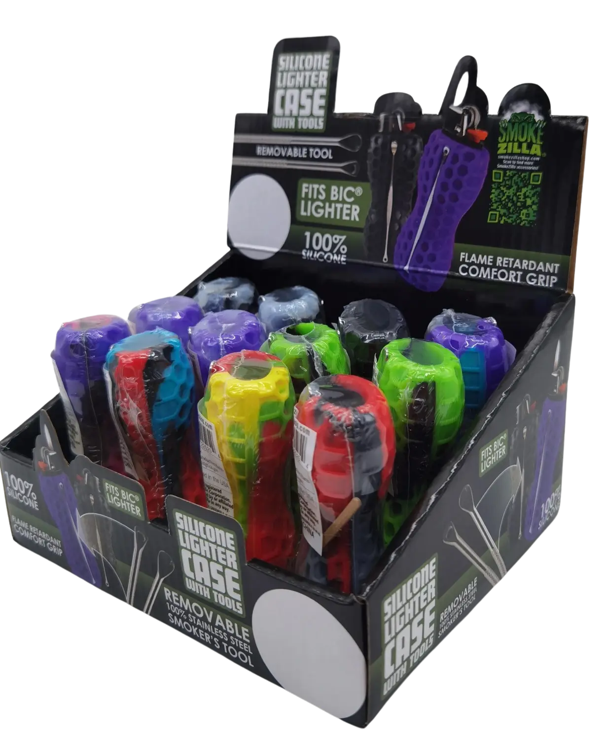 Silicone Lighter Case with Tools - 12 Pieces Per Retail Ready Display 22525 SMOKEZILLA