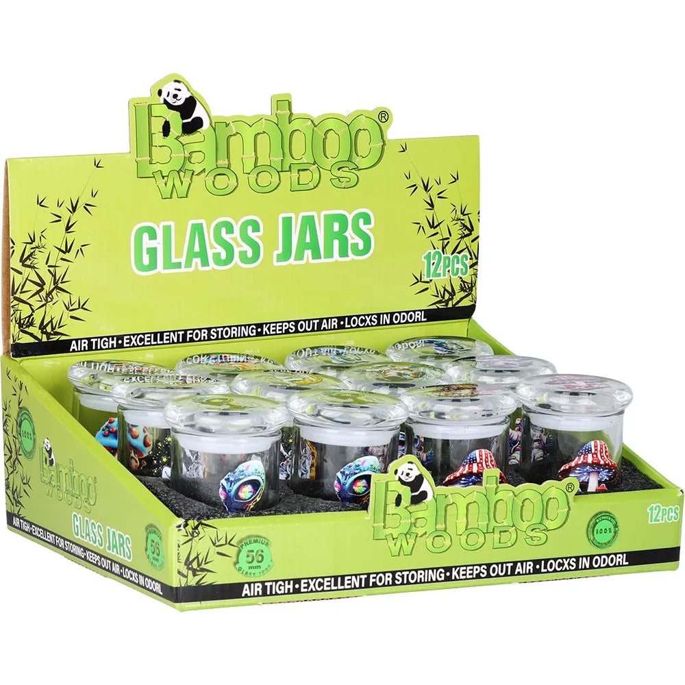 12CT DISPLAY - Bamboo Woods Trippedelic Glass Jar - 3" / Assorted Designs, BDD Wholesale