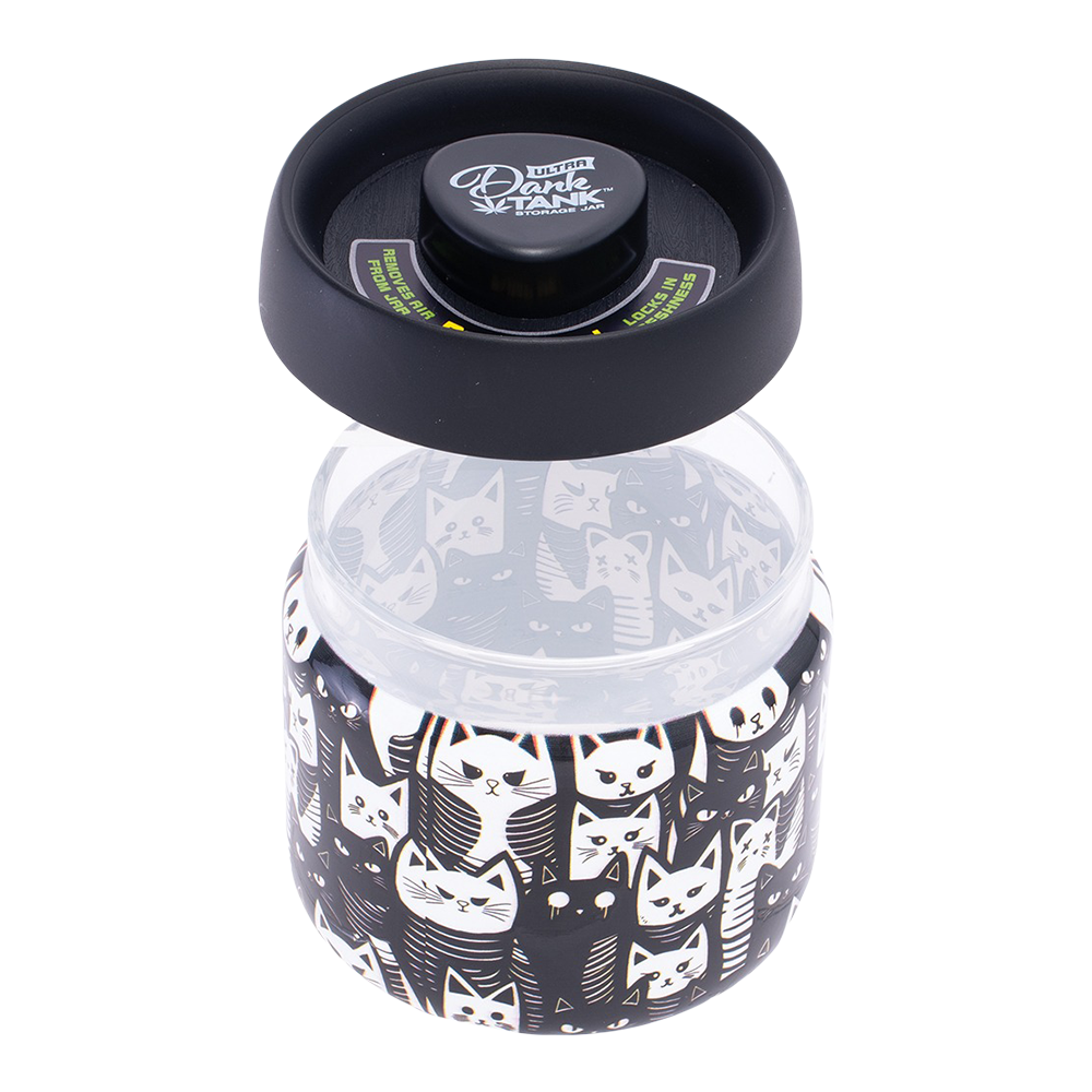 Fujima Dank Tank Vacuum Glass Jar - 4.2" / Black & White Cats, BDD Wholesale