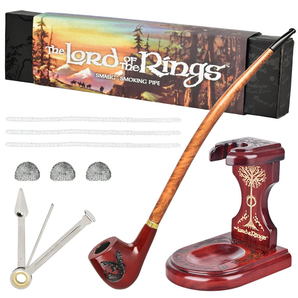 Pulsar Shire Pipes x LoTR SMAUG Pipe & MIDDLE-EARTH Pipe Stand Bundle - 11.5", BDD Wholesale