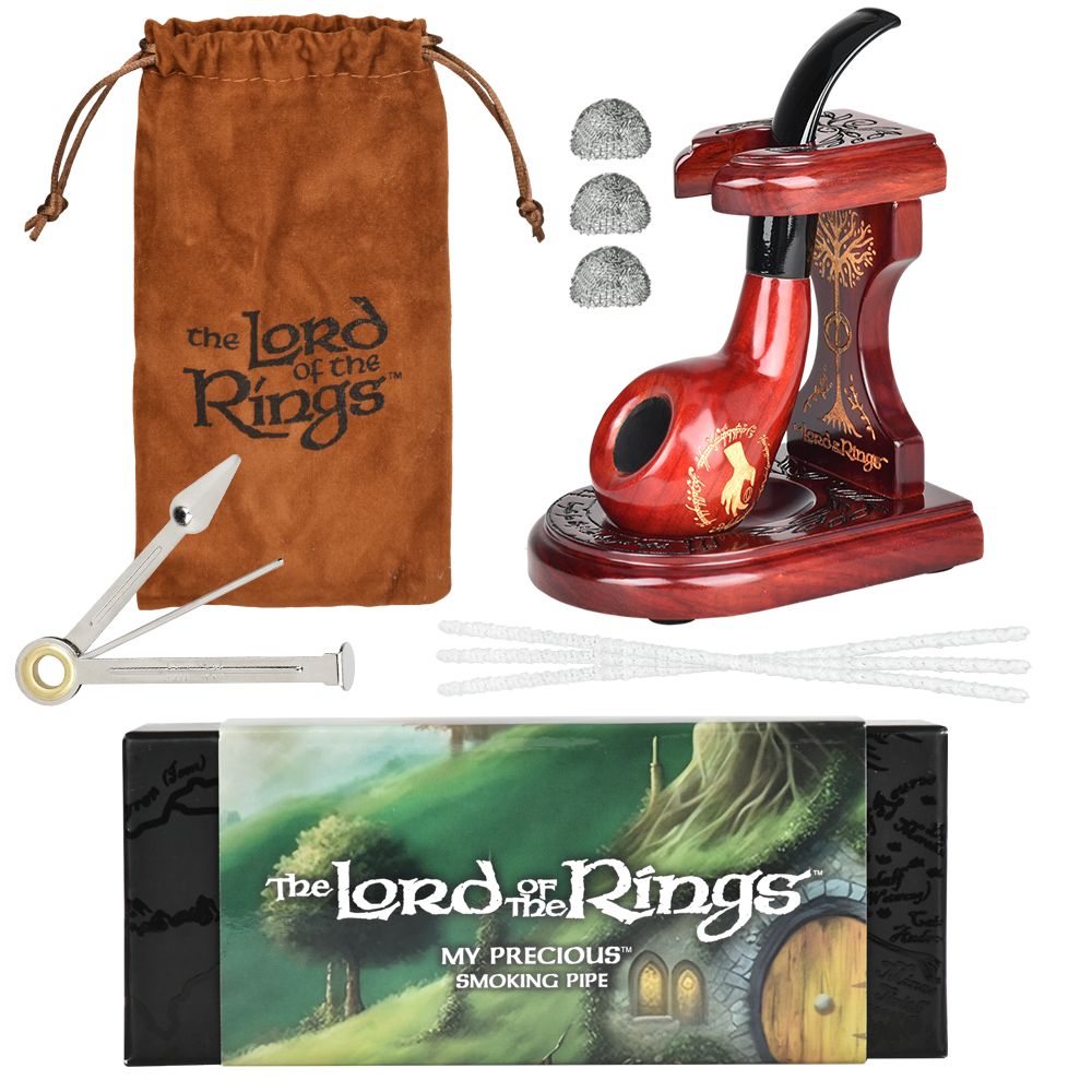 Pulsar Shire Pipes x LoTR MY PRECIOUS Pipe & MIDDLE-EARTH Pipe Stand Bundle - 5.5", BDD Wholesale