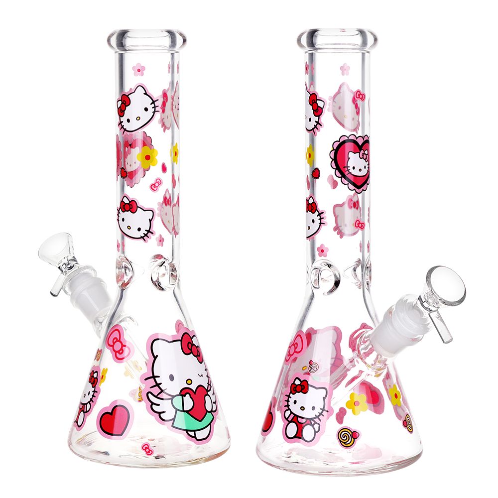 Heart Loving Cute Kitty Beaker Glass Water Pipe - 10" / 14mm F, BDD Wholesale