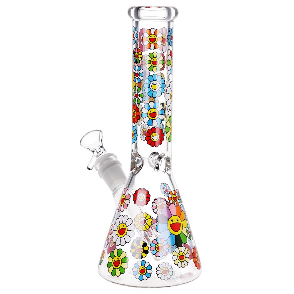 Smiling Flowers Beaker Glass Water Pipe - 10" / 14mm F, BDD Wholesale