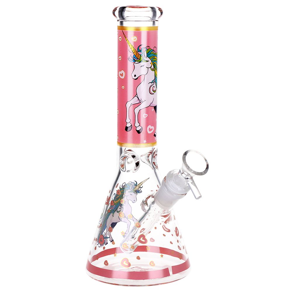 Pink Unicorn Beaker Glass Water Pipe - 10" / 14mm F, BDD Wholesale