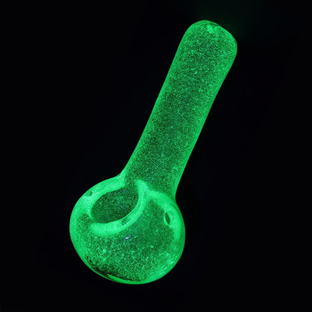 Green Glow In Dark Glass Spoon Pipe - 3.75", BDD Wholesale