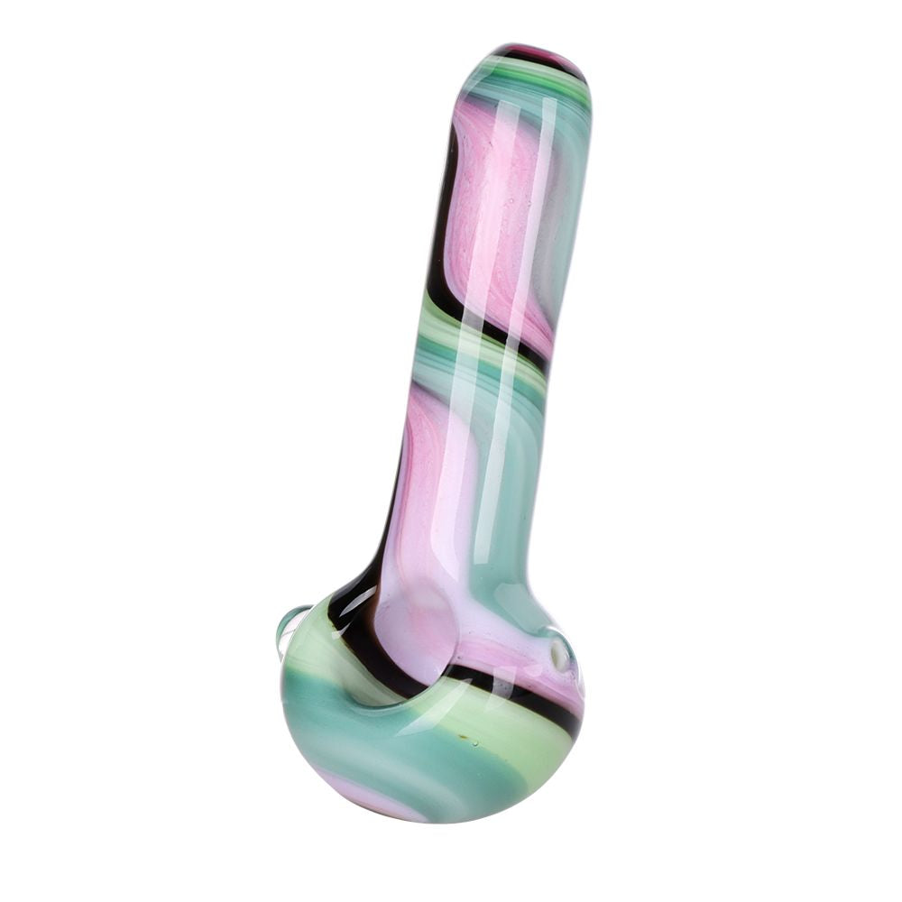 3CT BUNDLE - Heady Ribbons Glass Spoon Pipe w Marble - 4" / Assorted Colors, BDD Wholesale