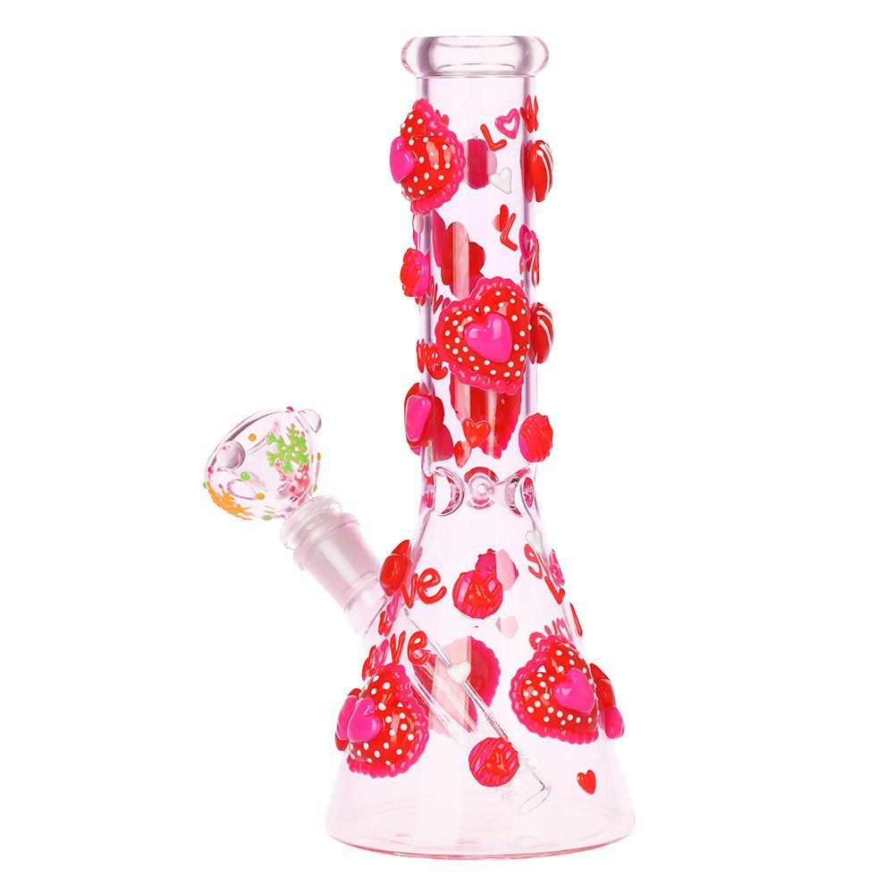 Hearts in Hearts Beaker Glass Water Pipe - 10" / 14mm F, BDD Wholesale