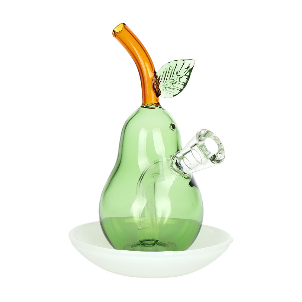 Perfect Pear on Dish Glass Cone Bubbler - 4.5" / Green, BDD Wholesale