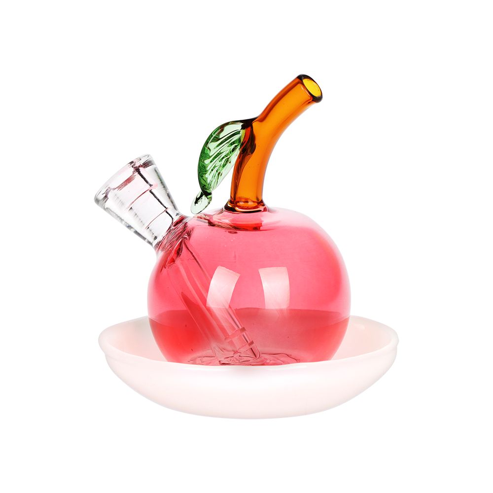 Astounding Apple on Dish Glass Cone Bubbler - 3.25" / Red, BDD Wholesale