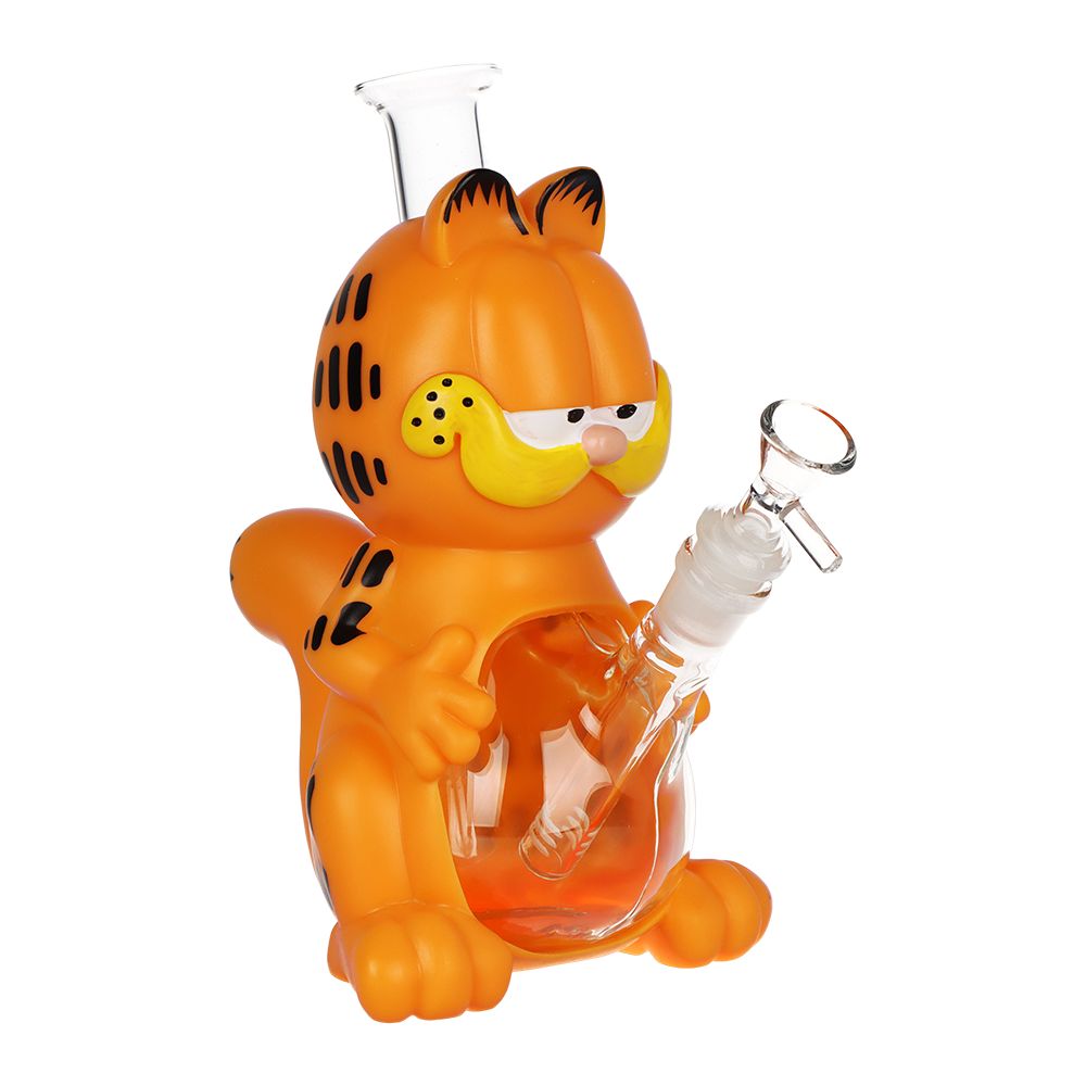 Stoned Orange Cat Glass & Vinyl Water Pipe - 8.7" / 14mm F, BDD Wholesale
