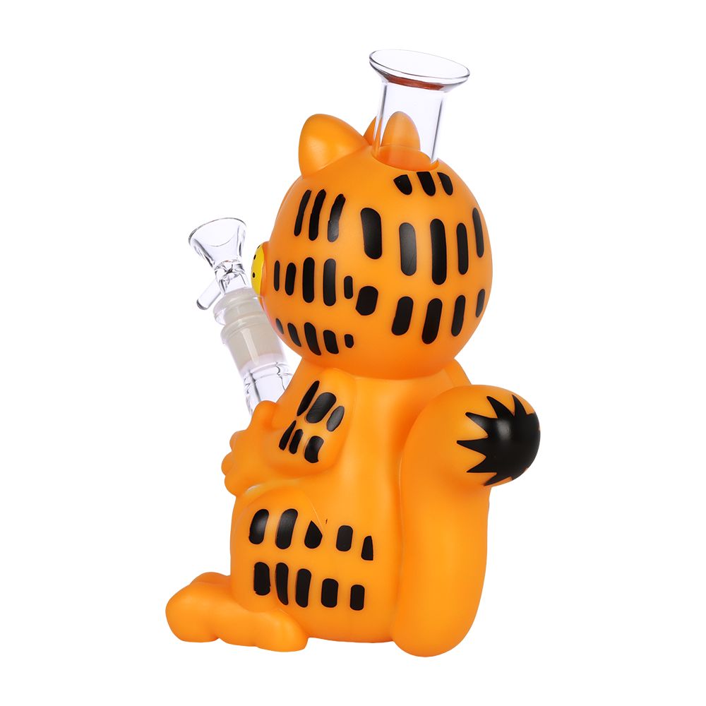 Stoned Orange Cat Glass & Vinyl Water Pipe - 8.7" / 14mm F, BDD Wholesale