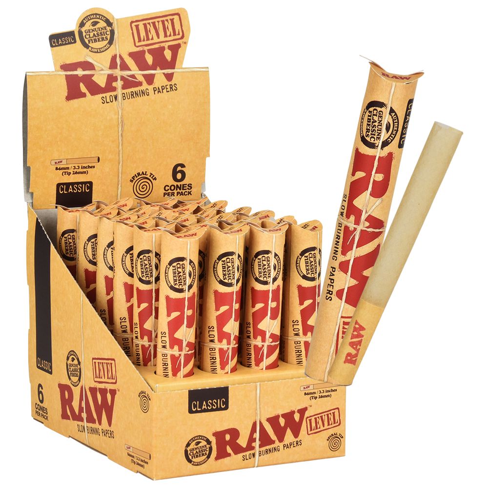 RAW Classic Level Tube Cones | 24pk Display, BDD Wholesale