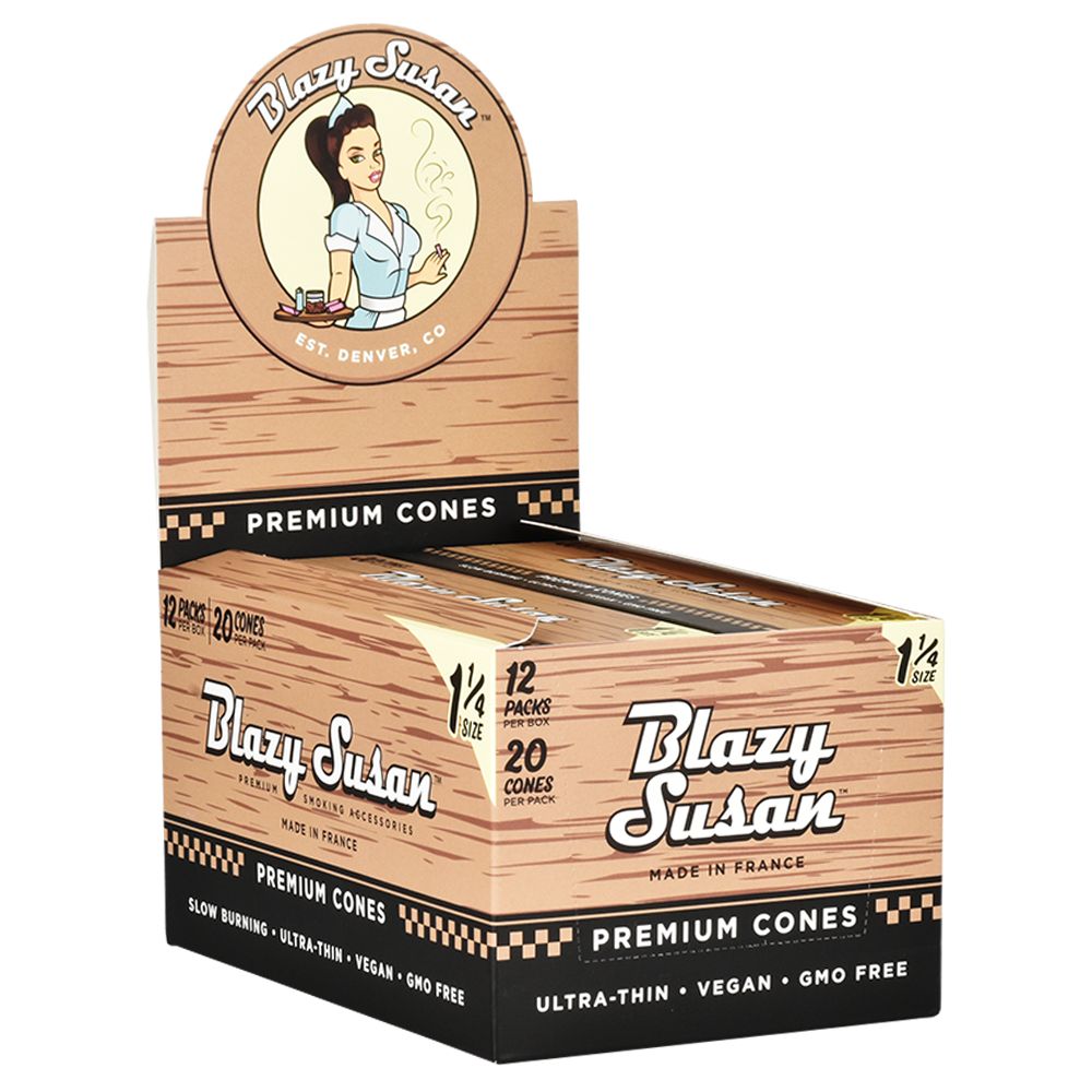 Blazy Susan Pre-Rolled Cones Slide Box | 1 1/4 | 20pc | 12pk Display Blazy Susan Pre-Rolled Cones Slide Box | 1 1/4 | Cone, BDD Wholesale