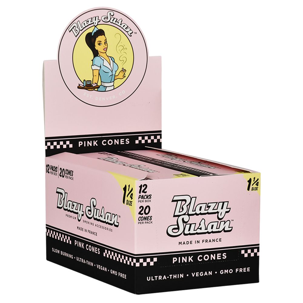 Blazy Susan Pre-Rolled Cones Slide Box | 1 1/4 | 20pc | 12pk Display Blazy Susan Pre-Rolled Cones Slide Box | 1 1/4 | Cone, BDD Wholesale