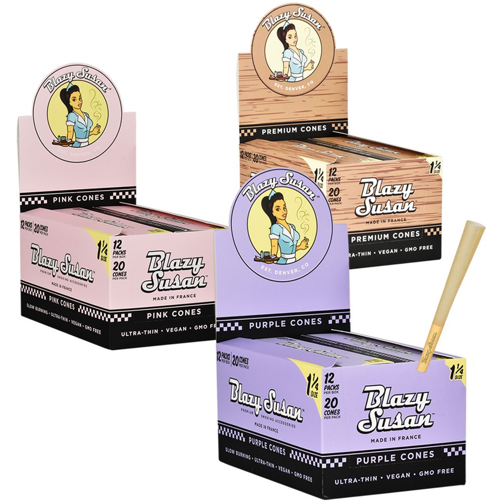 Blazy Susan Pre-Rolled Cones Slide Box | 1 1/4 | 20pc | 12pk Display Blazy Susan Pre-Rolled Cones Slide Box | 1 1/4 | Cone, BDD Wholesale