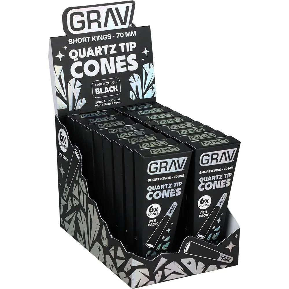 GRAV Quartz Tip Pre-Rolled Cones | Black | 16pk Display, BDD Wholesale