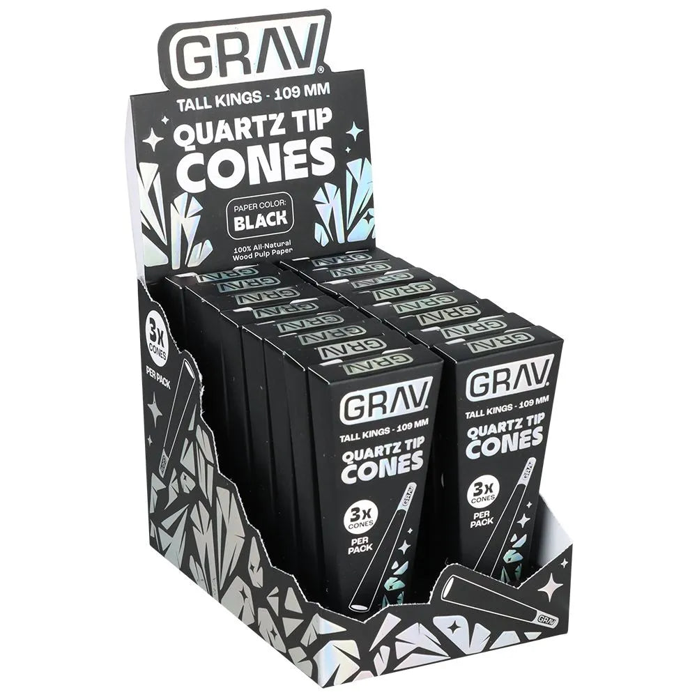 GRAV Quartz Tip Pre-Rolled Cones | Black | 16pk Display, BDD Wholesale