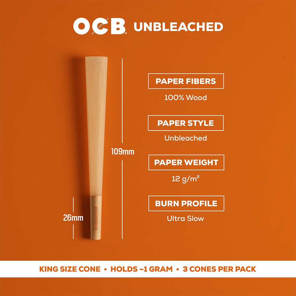 OCB Unbleached Pre-Rolled Cones | 24pk Display, BDD Wholesale