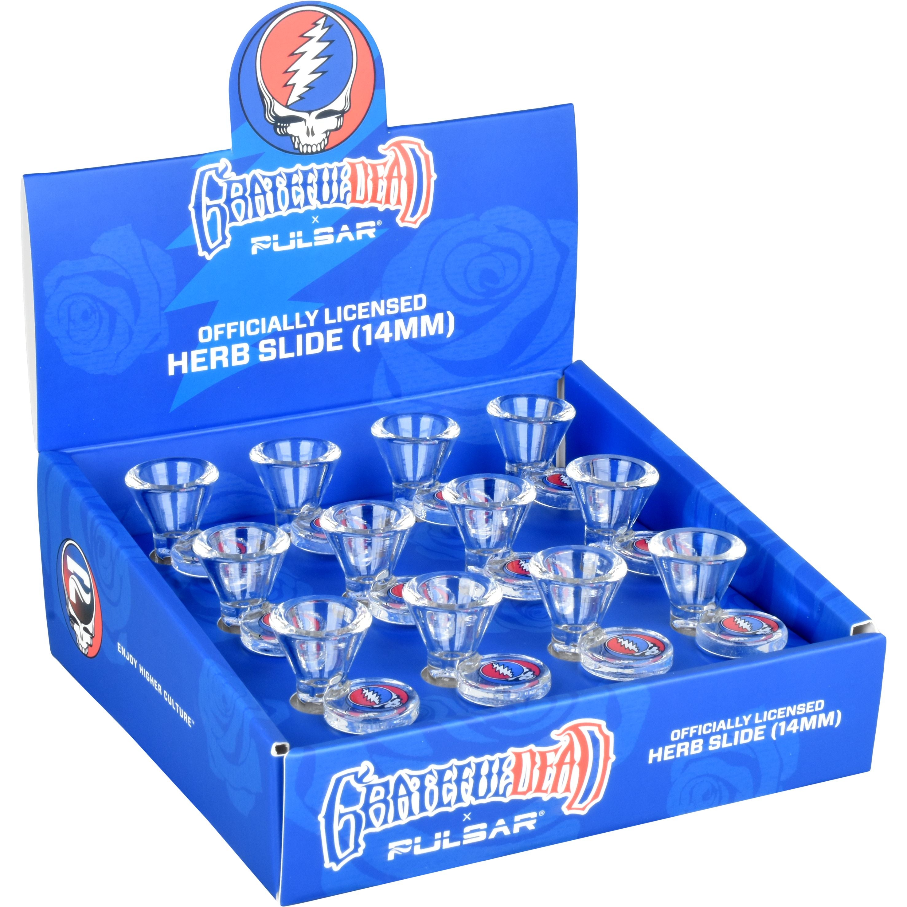 12CT DISPLAY - Grateful Dead x Pulsar Steal Your Face Herb Slide - 14mm M, BDD Wholesale