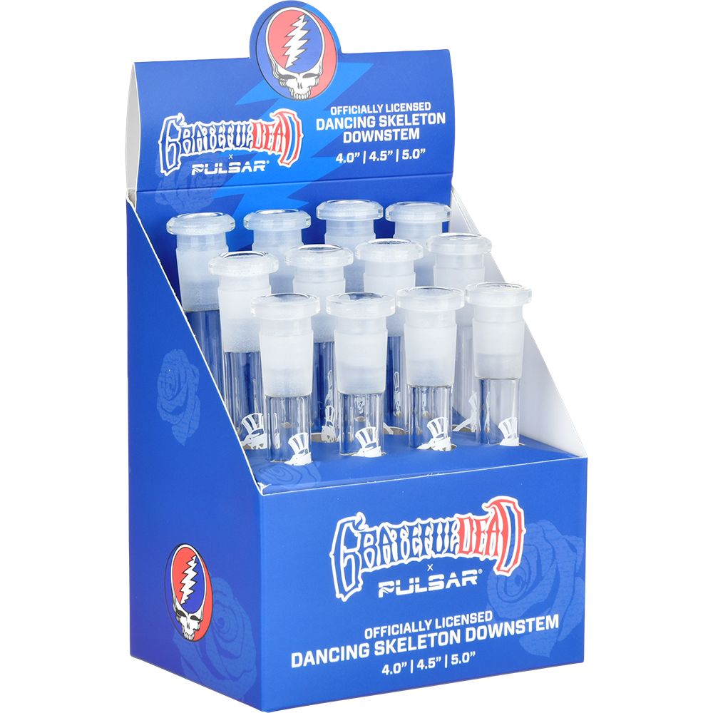 12CT DISPLAY - Grateful Dead x Pulsar Glass Downstem - 14mm F / Dancing Skeletons, BDD Wholesale