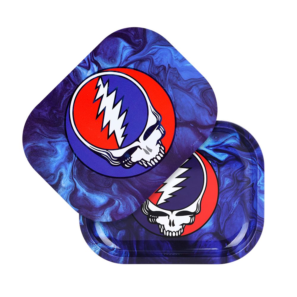 Grateful Dead x Pulsar Mini Rolling Tray & Lid Kit - Steal Your Face Swirls / 7"x5.5", BDD Wholesale