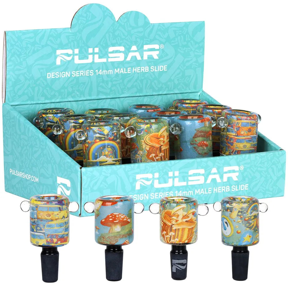 12CT DISPLAY - Pulsar Design Series Herb Slide - 14mm M / Assorted Designs, BDD Wholesale