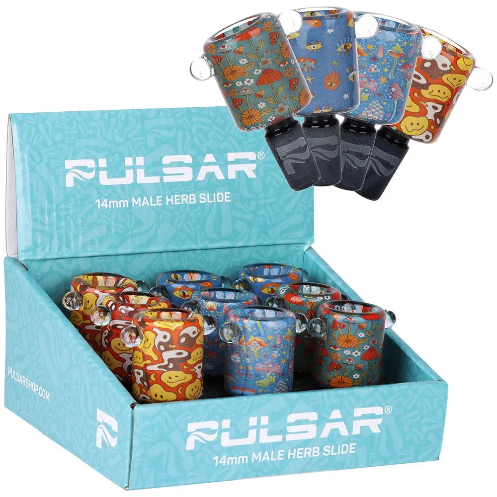 9CT DISPLAY - Pulsar Inside Print Herb Slide - Design Series Assortment / 14mm M, BDD Wholesale