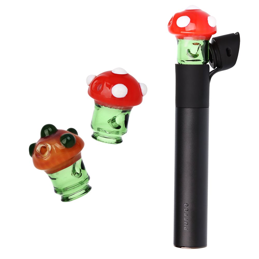 Pulsar Mushroom Glass Mouthpiece Attachment for Puffco Pivot w/ Display Stand - Colors Vary, BDD Wholesale