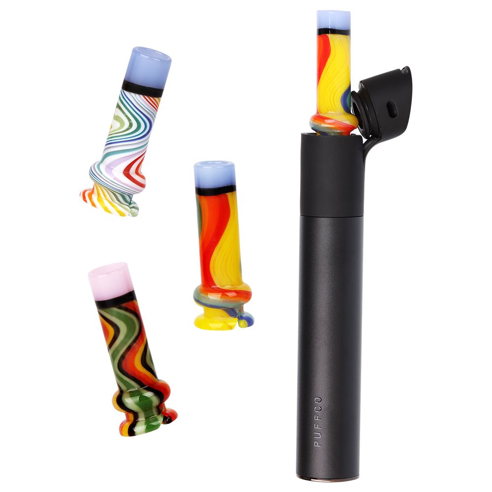 Pulsar Candy Stripe Glass Mouthpiece Attachment for Puffco Pivot w/ Display Stand - Colors Vary, BDD Wholesale